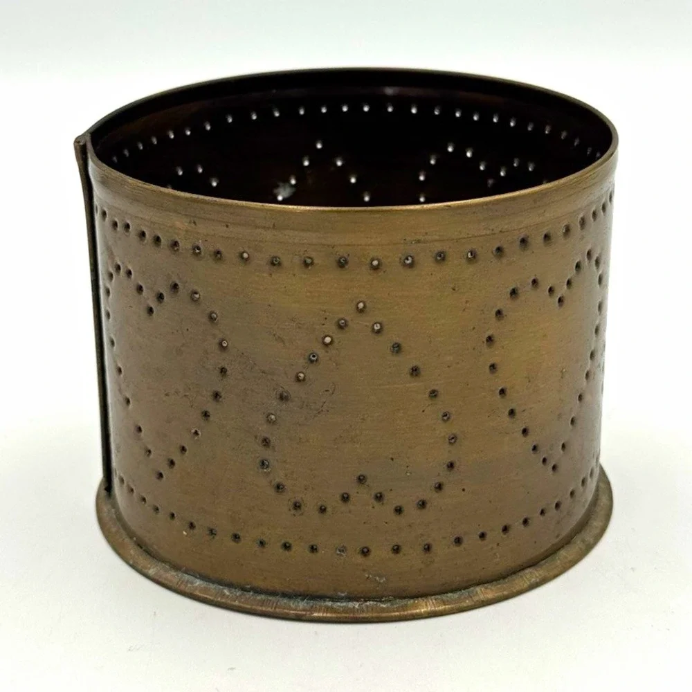 Vintage Pierced Metal Votive Candle Holder Hearts Bronze Round 4
